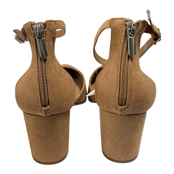 Torrid Pointed Toe Block Heel Pump Tan Faux Suede Ankle Strap Extra Wide Width - Picture 6 of 10